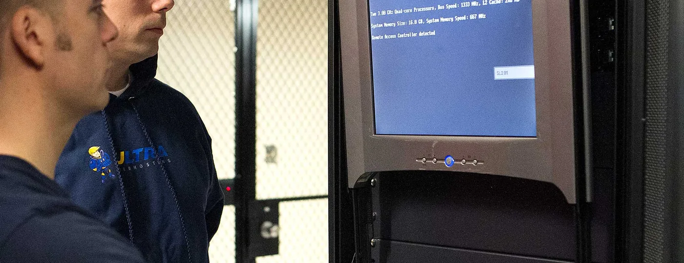 Two Ultra technicians at a server console